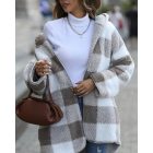 Women's Fleece Plaid Pattern Long Sleeve Fuzzy Hooded Coat Outfit
