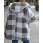 Women's Fleece Plaid Pattern Long Sleeve Fuzzy Hooded Coat Outfit