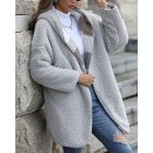 Women's Fleece Plaid Pattern Long Sleeve Fuzzy Hooded Coat Outfit
