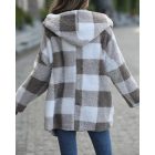 Women's Fleece Plaid Pattern Long Sleeve Fuzzy Hooded Coat Outfit