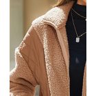 Women's Pocket Design Patchwork Long Sleeve Fluffy Teddy Puffer Coat
