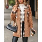 Plaid Print Pocket Design Long Sleeve Buttoned Teddy Coat Outfit