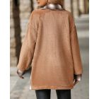 Plaid Print Pocket Design Long Sleeve Buttoned Teddy Coat Outfit