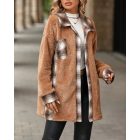 Plaid Print Pocket Design Long Sleeve Buttoned Teddy Coat Outfit