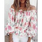 Off Shoulder Floral Print Lantern Sleeve Top