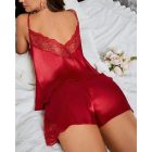 2 Pieces Sexy Set Contrast Lace V-Neck Spaghetti Strap Tank and Sexy Satin Shorts Lingerie Set