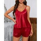 2 Pieces Sexy Set Contrast Lace V-Neck Spaghetti Strap Tank and Sexy Satin Shorts Lingerie Set