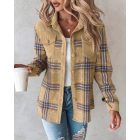 Colorblock Plaid Print Buttoned Corduroy Shacket