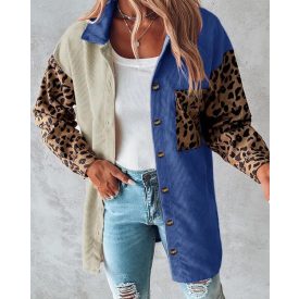 Colorblock Leopard Print Corduroy Shacket