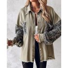 Casual Jacket Sequin Patchwork Long Sleeve Jacket Top Button Front Raw Hem Oversized Denim Shacket