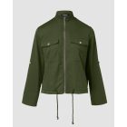 Flap Pocket Roll Tab Sleeve Drawstring Hem Zip Up Jacket