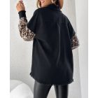 Contrast Sequin Long Sleeve Jacket Top Button Front Raw Hem Loose Fit Shacket