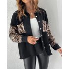 Contrast Sequin Long Sleeve Jacket Top Button Front Raw Hem Loose Fit Shacket