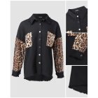 Contrast Sequin Long Sleeve Jacket Top Button Front Raw Hem Loose Fit Shacket