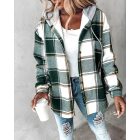 Plaid Pattern Long Sleeve Shacket Button Down Fleece Lined Hooded Jackets Warm Coat