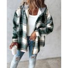 Plaid Pattern Long Sleeve Shacket Button Down Fleece Lined Hooded Jackets Warm Coat