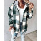 Plaid Pattern Long Sleeve Shacket Button Down Fleece Lined Hooded Jackets Warm Coat