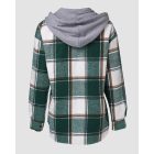 Plaid Pattern Long Sleeve Shacket Button Down Fleece Lined Hooded Jackets Warm Coat