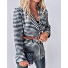 Houndstooth Pattern Double Breasted Blazer With Belt