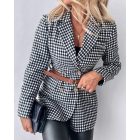 Houndstooth Pattern Double Breasted Blazer With Belt
