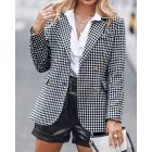Houndstooth Pattern Double Breasted Blazer With Belt