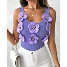 Floral Pattern Beaded Knit Tank Top