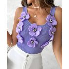 Floral Pattern Beaded Knit Tank Top