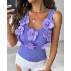 Floral Pattern Beaded Knit Tank Top
