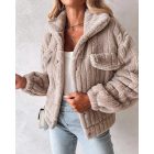 Turn-down Collar Buttoned Teddy Jacket