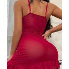 Contrast Lace V-Neck Spaghetti Strap Babydoll Sexy Sheer Mesh Bodycon Sleep Dress