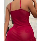Contrast Lace V-Neck Spaghetti Strap Babydoll Sexy Sheer Mesh Bodycon Sleep Dress