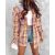 Colorblock Plaid Print Hooded Distressed Button Front Coat Shacket