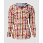 Colorblock Plaid Print Hooded Distressed Button Front Coat Shacket