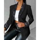 Contrast Sequin Shawl Collar Blazer Coat Button Front Long Sleeve Coat