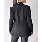 Contrast Sequin Shawl Collar Blazer Coat Button Front Long Sleeve Coat