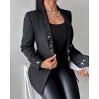 Contrast Sequin Shawl Collar Blazer Coat Button Front Long Sleeve Coat