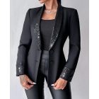 Contrast Sequin Shawl Collar Blazer Coat Button Front Long Sleeve Coat