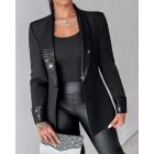Contrast Sequin Shawl Collar Blazer Coat Button Front Long Sleeve Coat