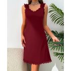 V Neck Contrast Lace Eyelet Embroidery Babydolls Sexy Backless Slit Sleep Dress