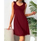 V Neck Contrast Lace Eyelet Embroidery Babydolls Sexy Backless Slit Sleep Dress