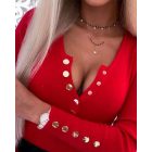 V Neck Button Down Slim Fit Ribbed Top Long Sleeve Pullover Casual Shirts