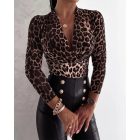 Cheetah Print V-neck Long Sleeve Top