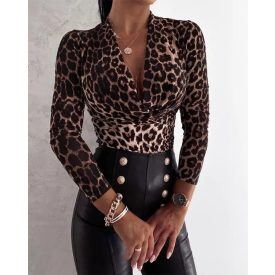 Cheetah Print V-neck Long Sleeve Top