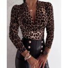 Cheetah Print V-neck Long Sleeve Top