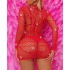 Rhinestone Mock Neck Long Sleeve Sheer Babydoll Sexy See Through Sleepwear
