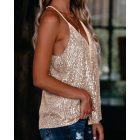 Halter Backless Contrast Binding Sequins Top