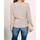 Tied Detail Lantern Sleeve Allover Sequins Top