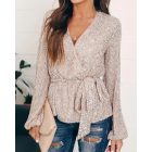 Tied Detail Lantern Sleeve Allover Sequins Top