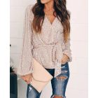 Tied Detail Lantern Sleeve Allover Sequins Top