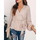 Tied Detail Lantern Sleeve Allover Sequins Top